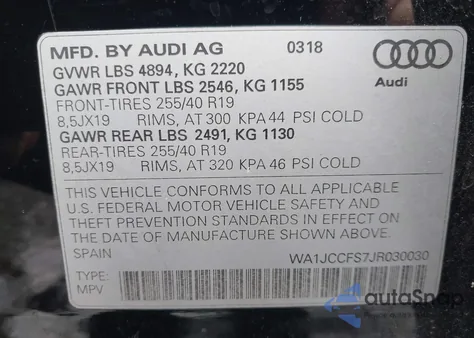 2018 Audi Q3 2.0T Premium/2.0T Sport Premium из США, поврежденный, VIN WA1JCCFS7JR030030